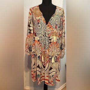 Rock & Roll Cowgirl Multicolor Printed V-Neck Boho Dress